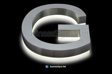3D LED Backlit Business Signs With Brushed Stainless Steel Letter Shell And 20mm Thickness Acrylic Back-panel