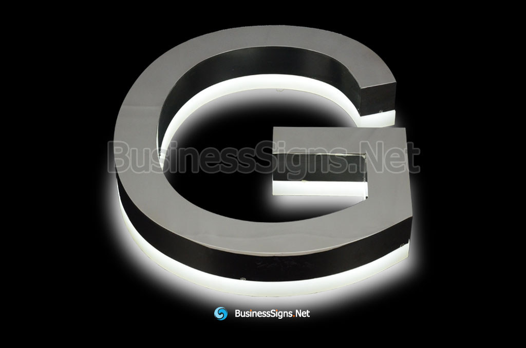 3D LED Backlit Business Signs With Mirror Polished Stainless Steel Letter Shell And Visible Acrylic Back-panel