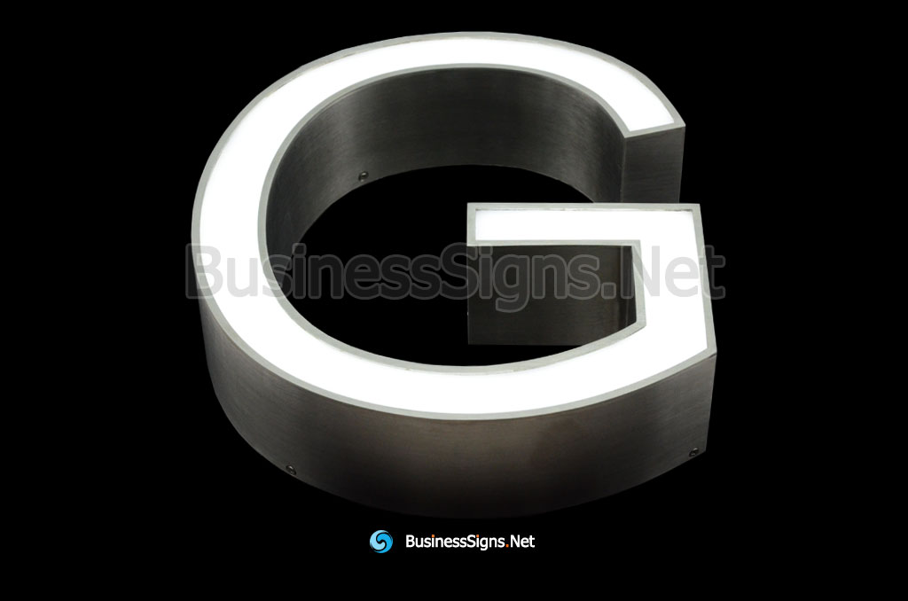 3D LED Front-lit Business Signs With Brushed Stainless Steel Letter Shell And Face Return