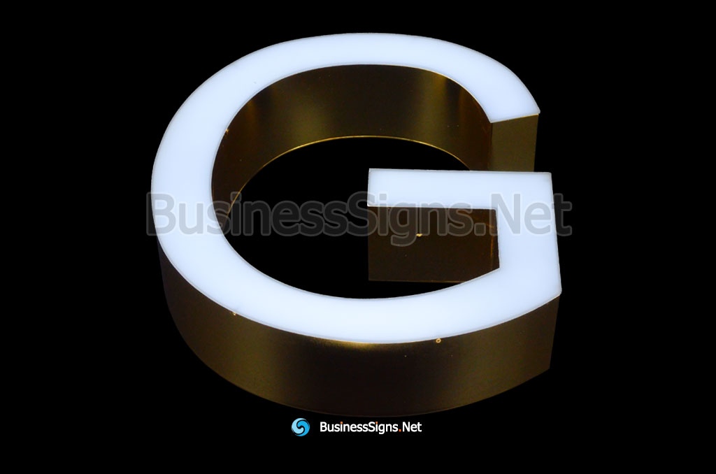 3D LED Front-lit Business Signs With Mirror Polished Gold Plated Stainless Steel Letter Shell