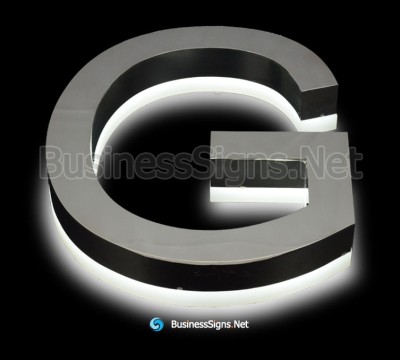 3D LED Backlit Business Signs With Mirror Polished Stainless Steel Letter Shell And Visible Acrylic Back-panel
