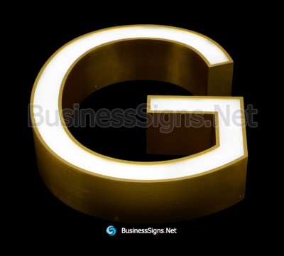 3D LED Front-lit Business Signs With Gold Plated Brushed Stainless Steel Letter Shell And Face Return