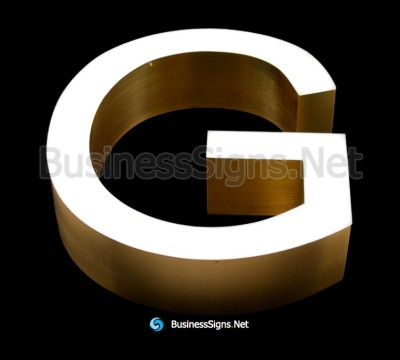 3D LED Front-lit Business Signs With Gold Plated Brushed Stainless Steel Letter Shell