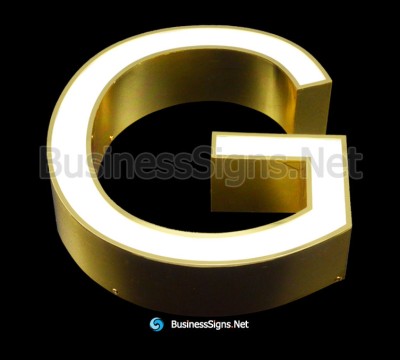 3D LED Front-lit Business Signs With Gold Plated Mirror Polished Stainless Steel Letter Shell And Face Return