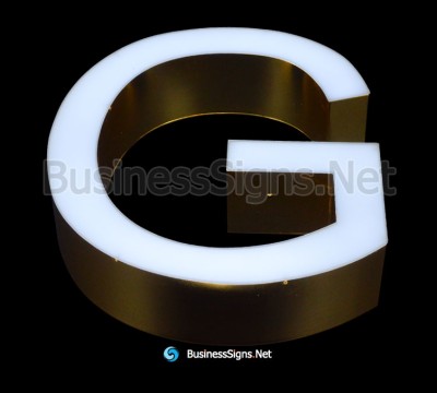 3D LED Front-lit Business Signs With Gold Plated Mirror Polished Stainless Steel Letter Shell